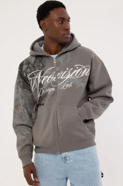 Seraph Zip Through Cropped Street Hoodie Smoke Grey