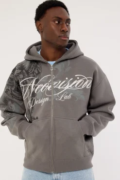 Seraph Zip Through Cropped Street Hoodie Smoke Grey
