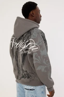 Seraph Zip Through Cropped Street Hoodie Smoke Grey