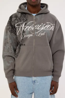 Seraph Zip Through Cropped Street Hoodie Smoke Grey