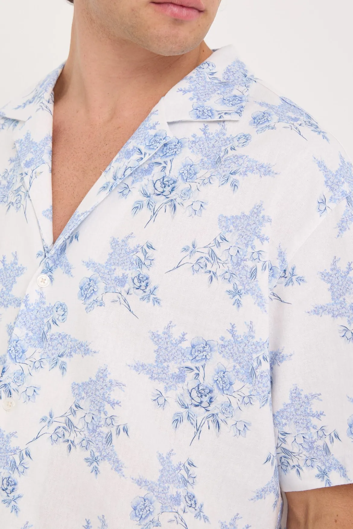 Serene Linen Resort Shirt White/Blue