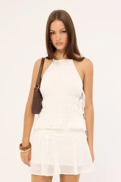 Serra Ruched Tie Mini Skirt Off White