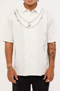 Shackle Oversize Shirt White/Black Stripe