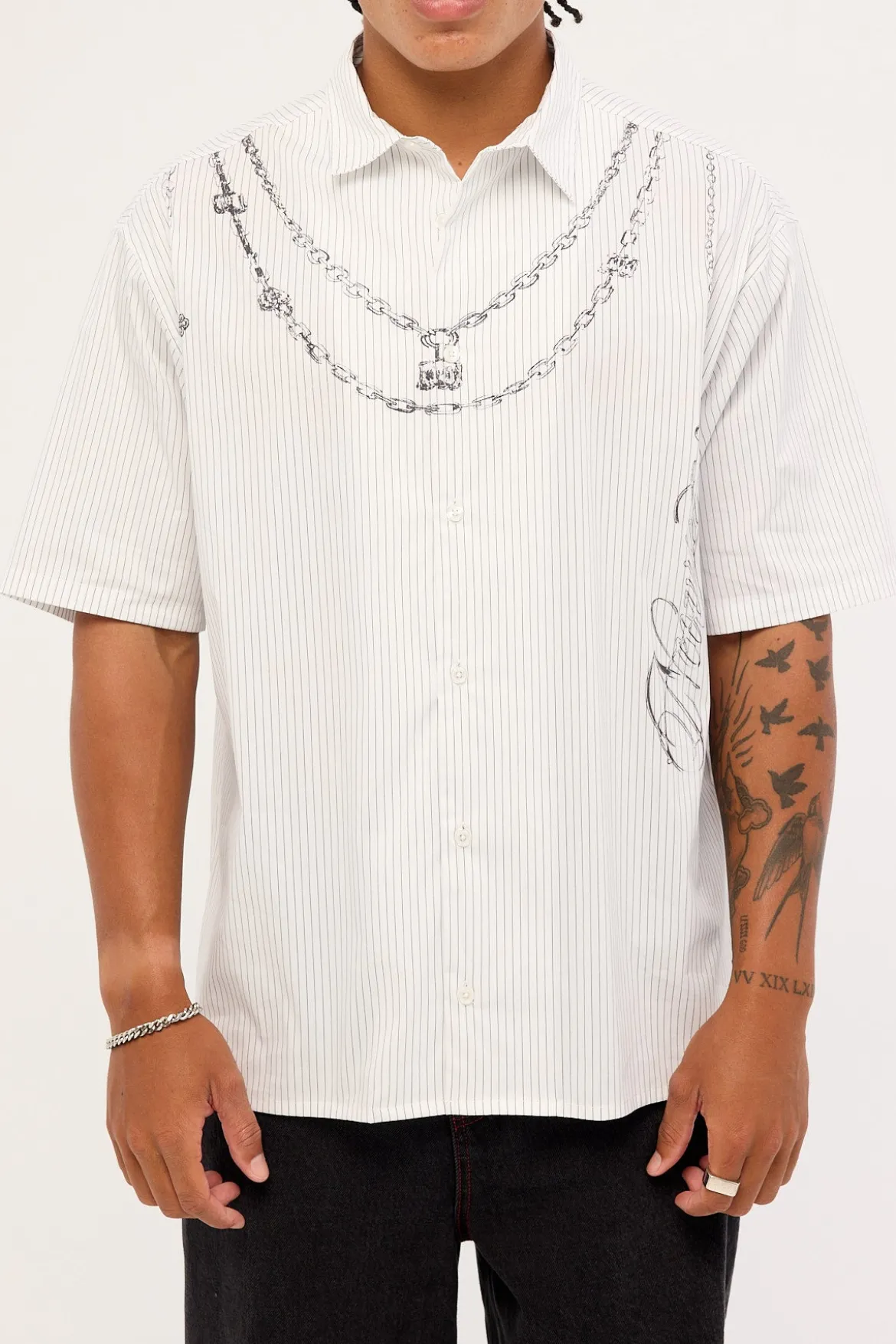 Shackle Oversize Shirt White/Black Stripe