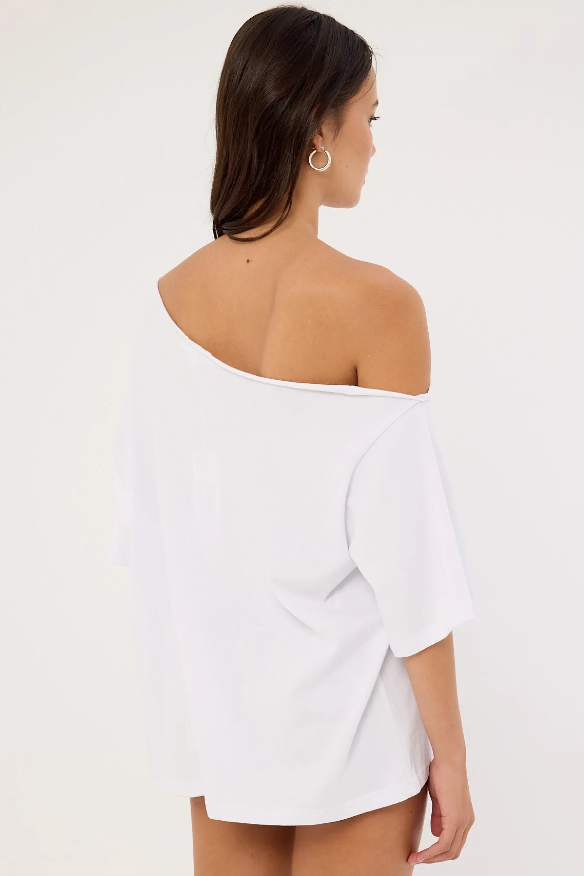 Shard Off Shoulder Relaxed Tee White