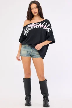 Shard Off Shoulder Relaxed Tee Black