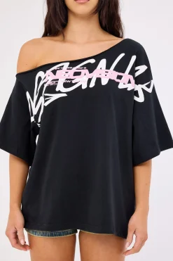 Shard Off Shoulder Relaxed Tee Black