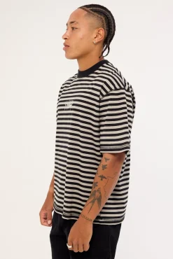 Shattered Stripe Box Fit Oversize Cropped Tee Grey Stripe