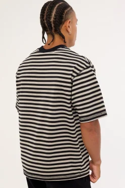 Shattered Stripe Box Fit Oversize Cropped Tee Grey Stripe