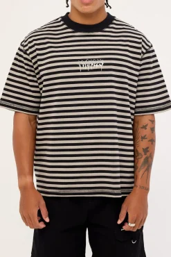 Shattered Stripe Box Fit Oversize Cropped Tee Grey Stripe