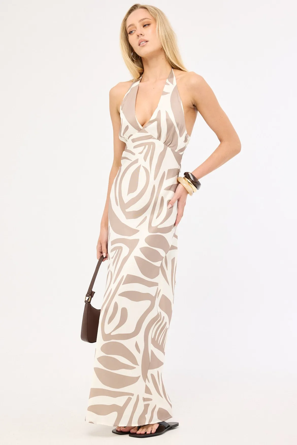 Shea Halter Maxi Dress Taupe Print