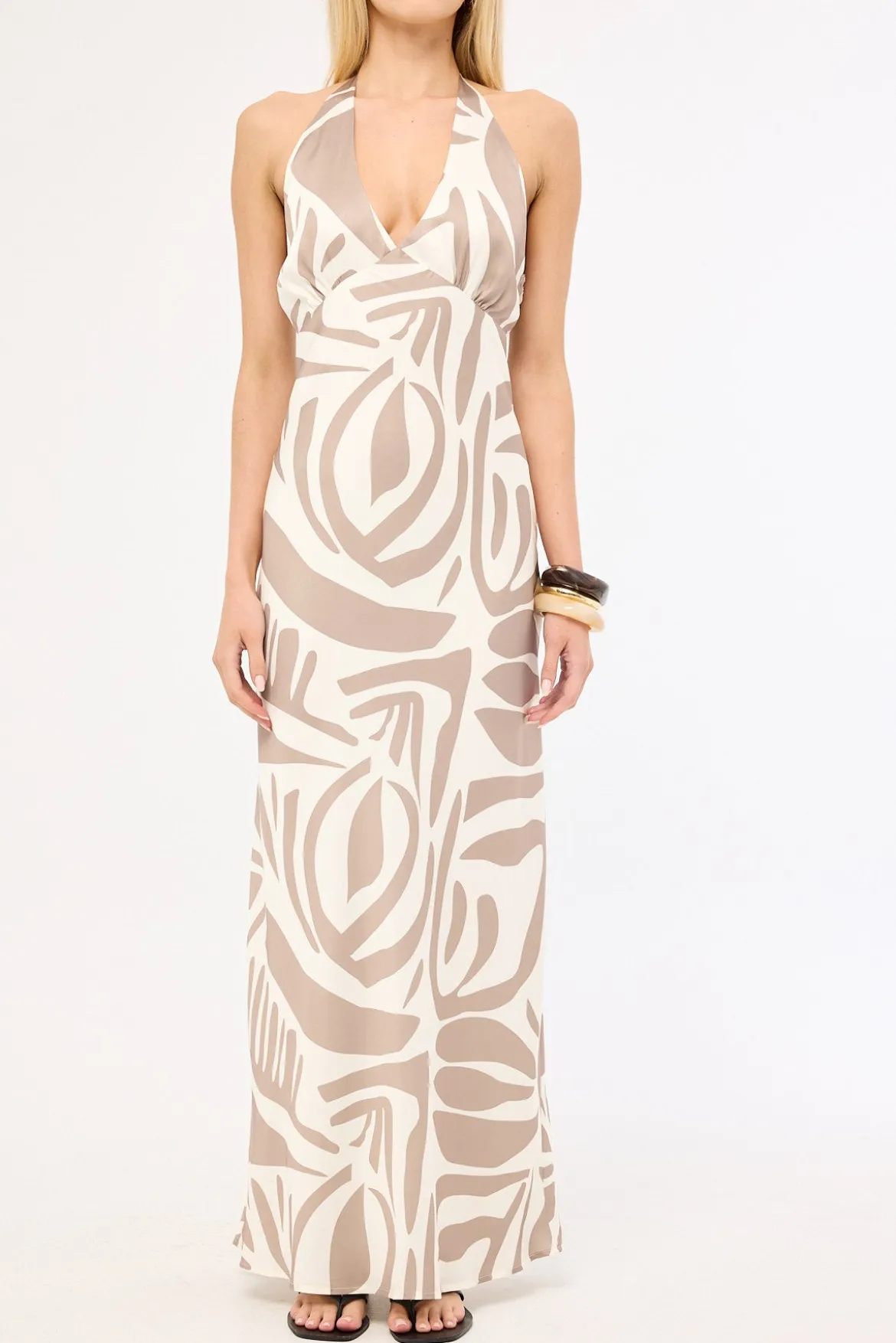 Shea Halter Maxi Dress Taupe Print