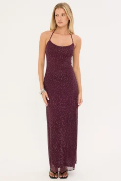 Shimmer Halter Glitter Maxi Dress Plum