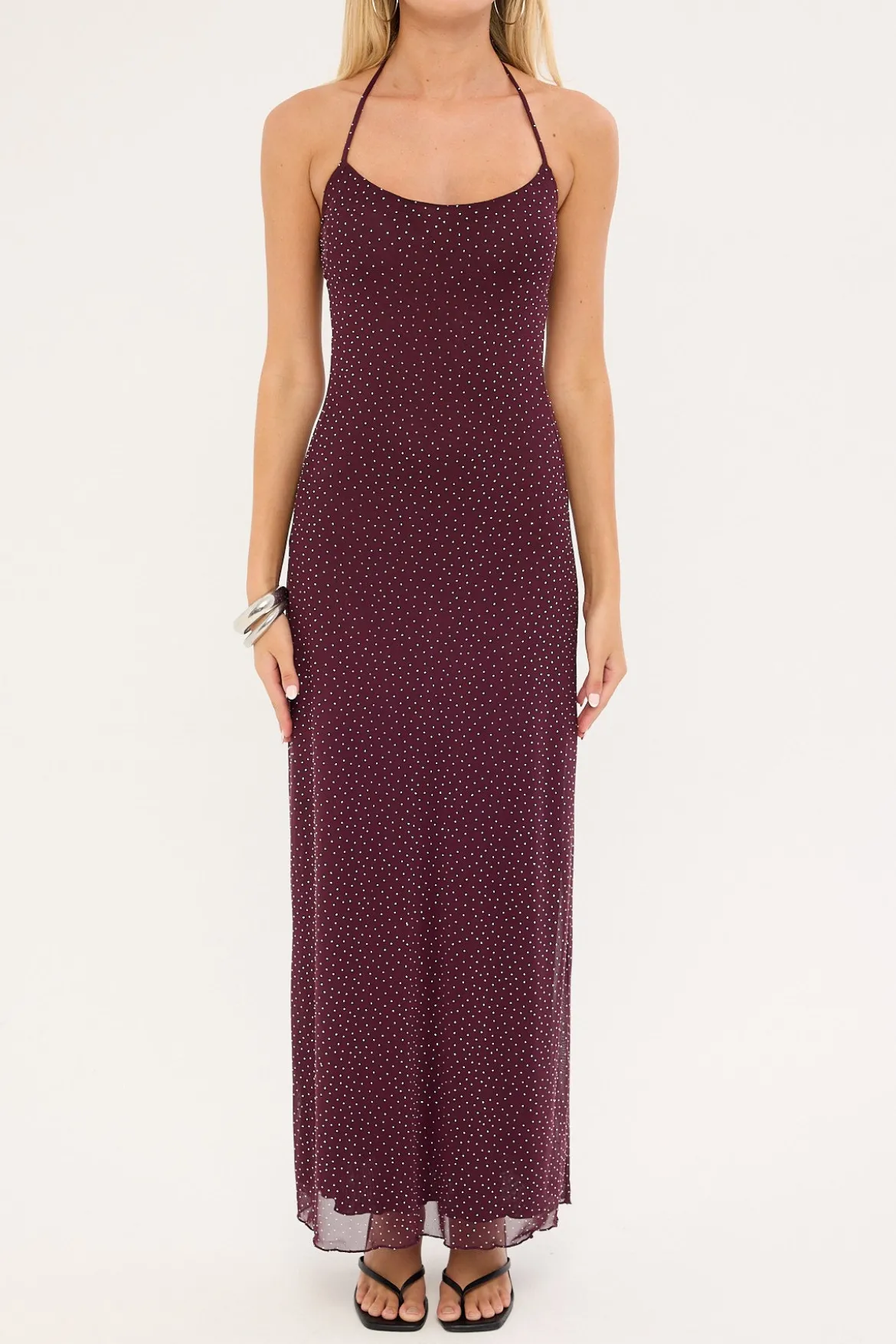 Shimmer Halter Glitter Maxi Dress Plum