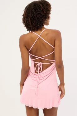 Shimmer Tie Back Mini Dress Pink