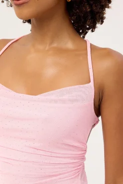 Shimmer Tie Back Mini Dress Pink