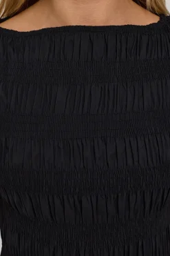 Shirred High Neck Top Black