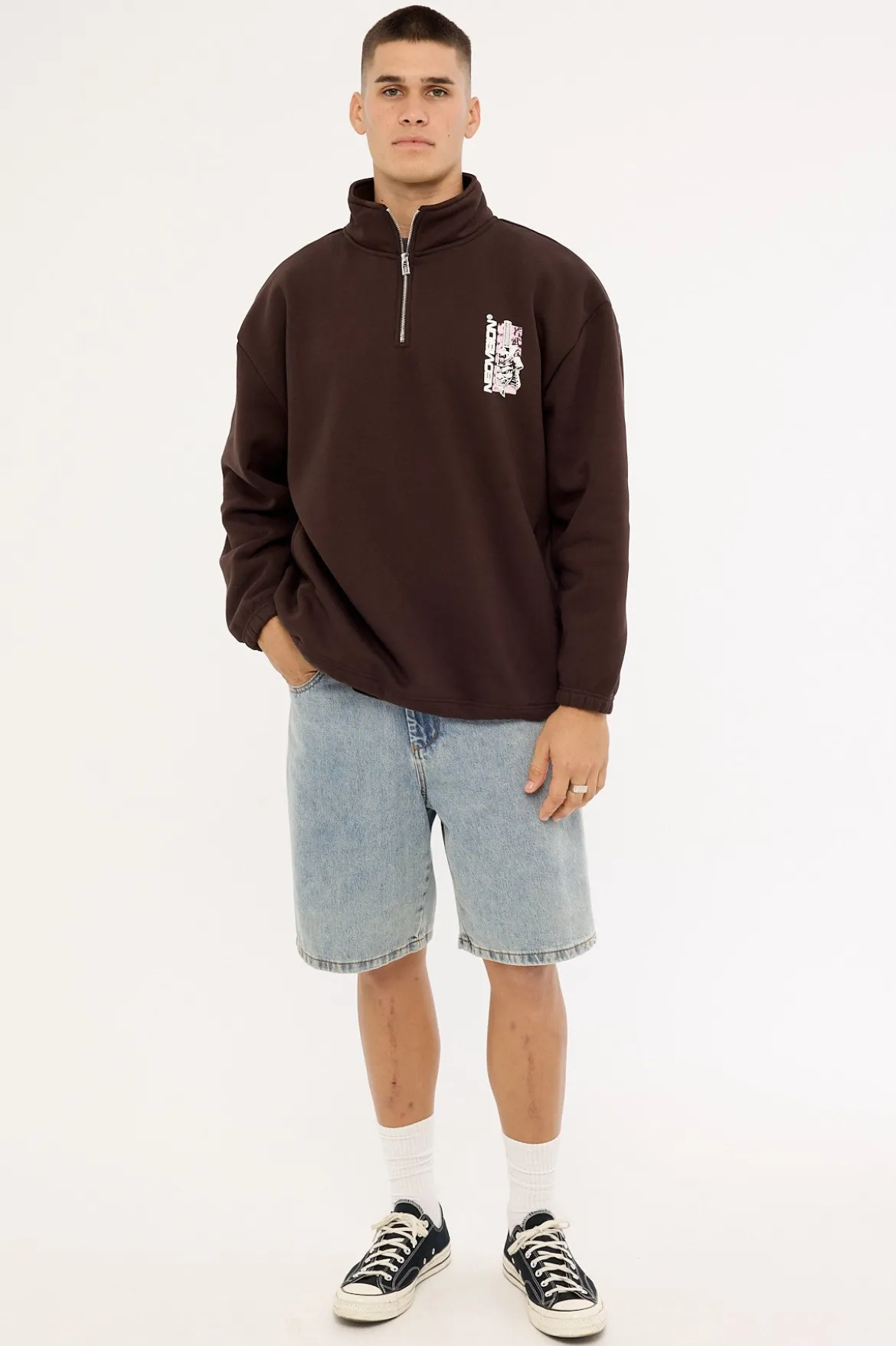 Shogun Elastic Quarter Zip Crew Coffee Brown