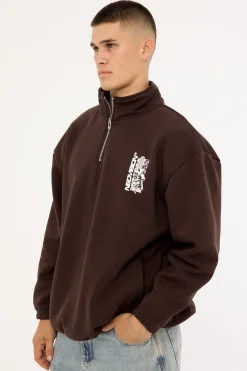 Shogun Elastic Quarter Zip Crew Coffee Brown
