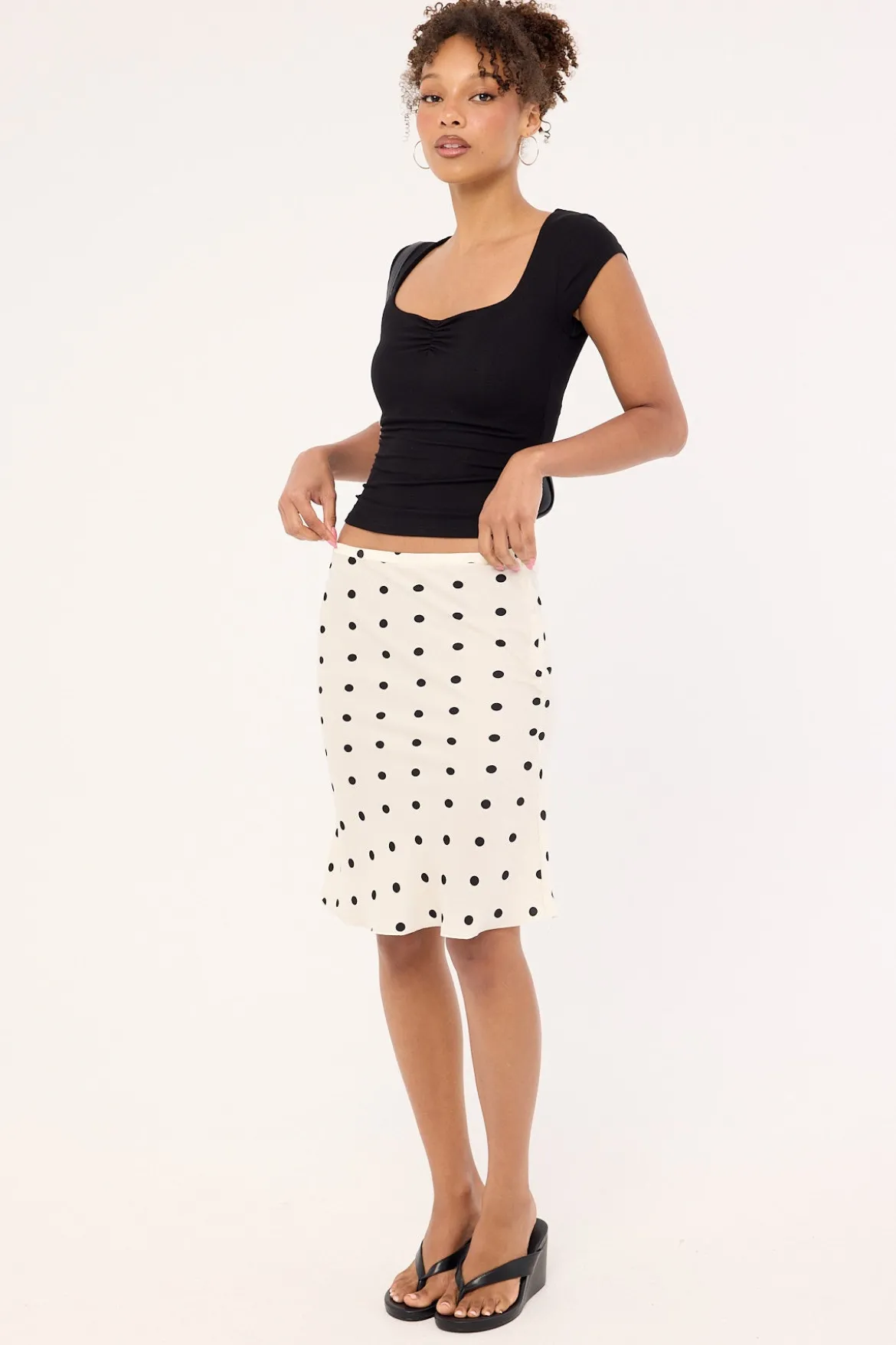 Shoreline Midi Skirt Cream Polka