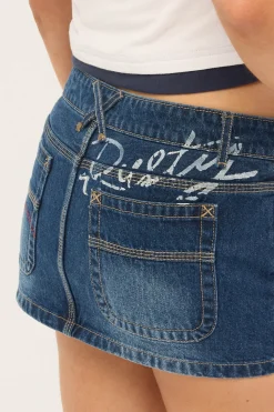 Shorty Low Rise Denim Micro Mini Skirt Blasted Deep Sea Blue