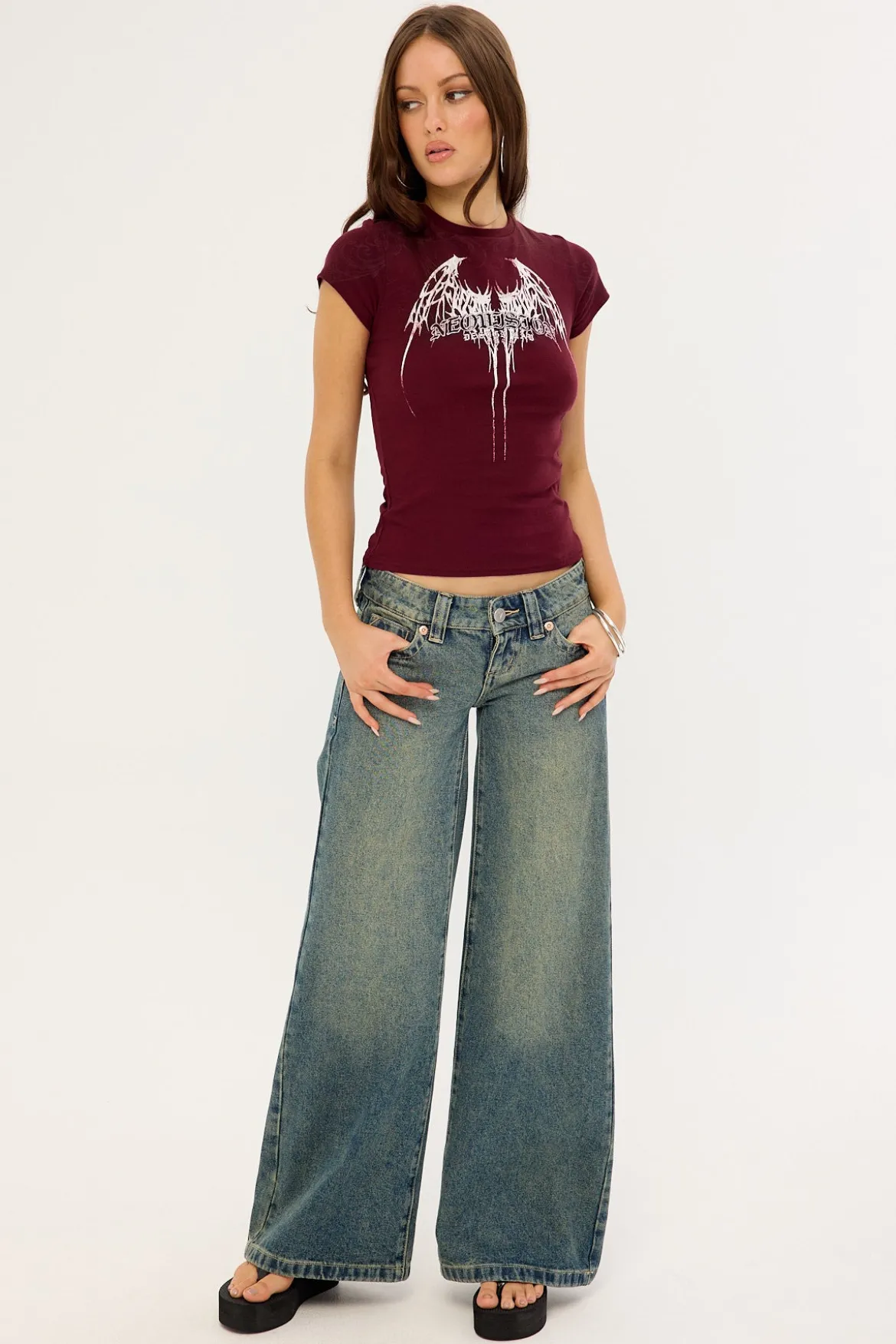 Shroud Lace Back Baby Tee Burgundy