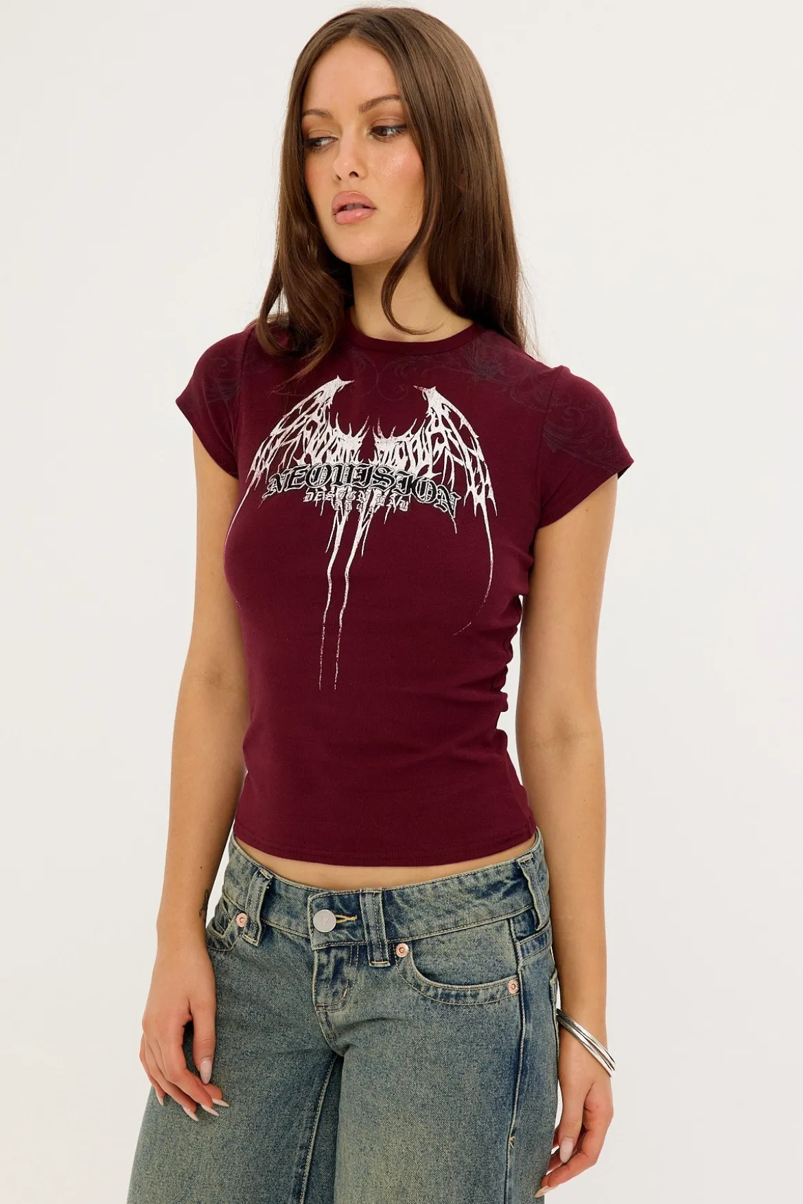 Shroud Lace Back Baby Tee Burgundy