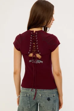 Shroud Lace Back Baby Tee Burgundy