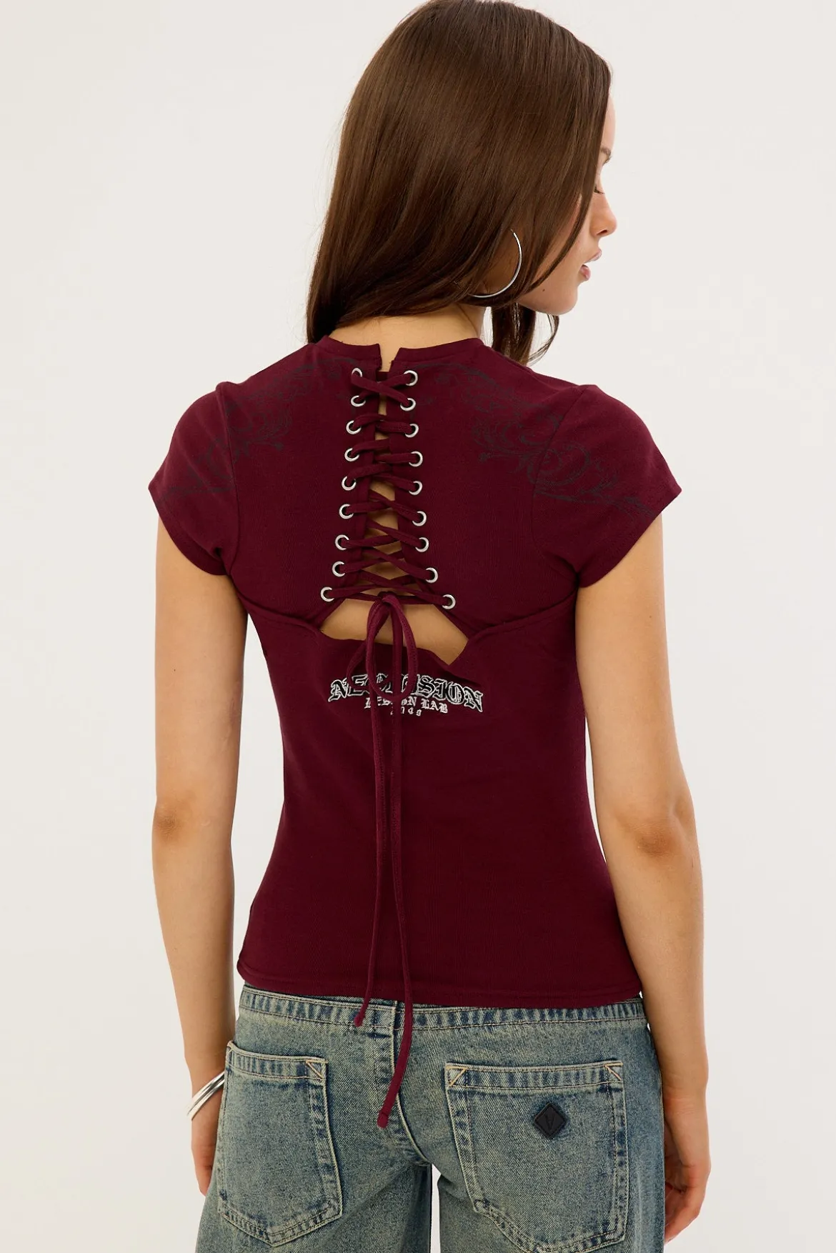 Shroud Lace Back Baby Tee Burgundy