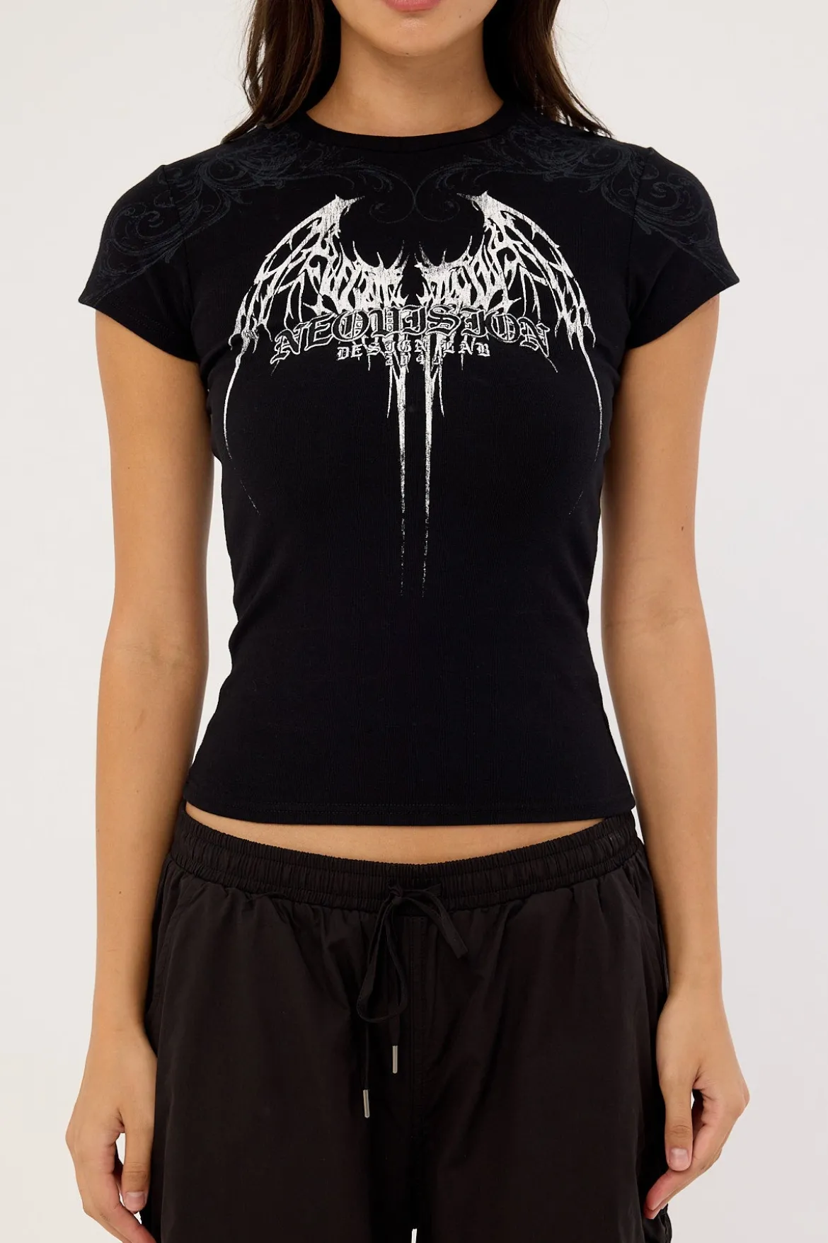 Shroud Lace Back Baby Tee Black