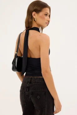 Siena Halter Cowl Top Black