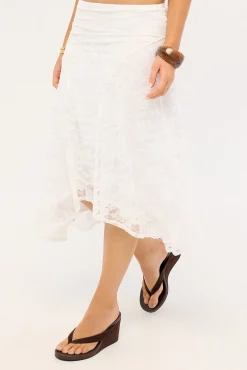 Sienna Lace Midi Skirt White