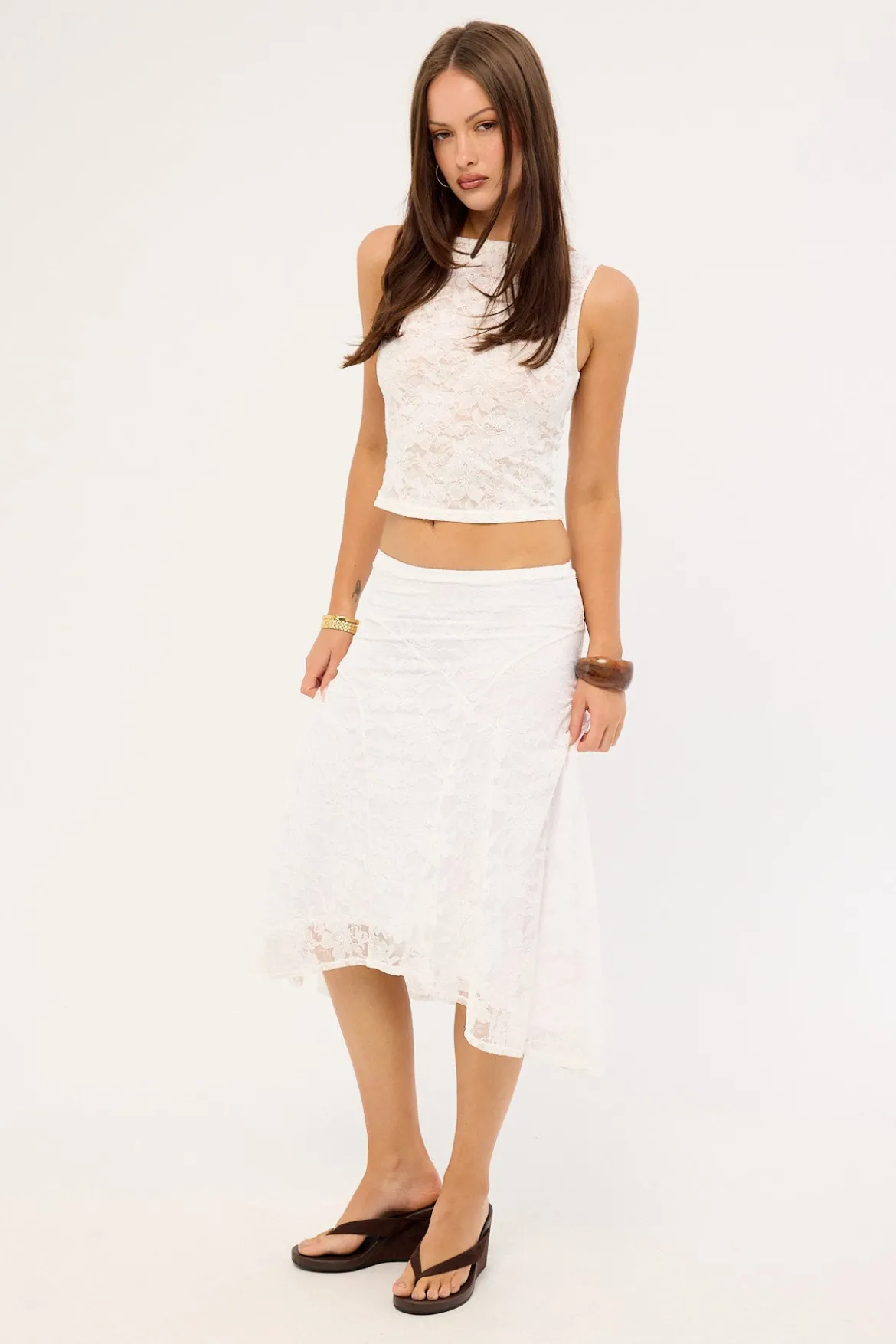 Sienna Lace Midi Skirt White
