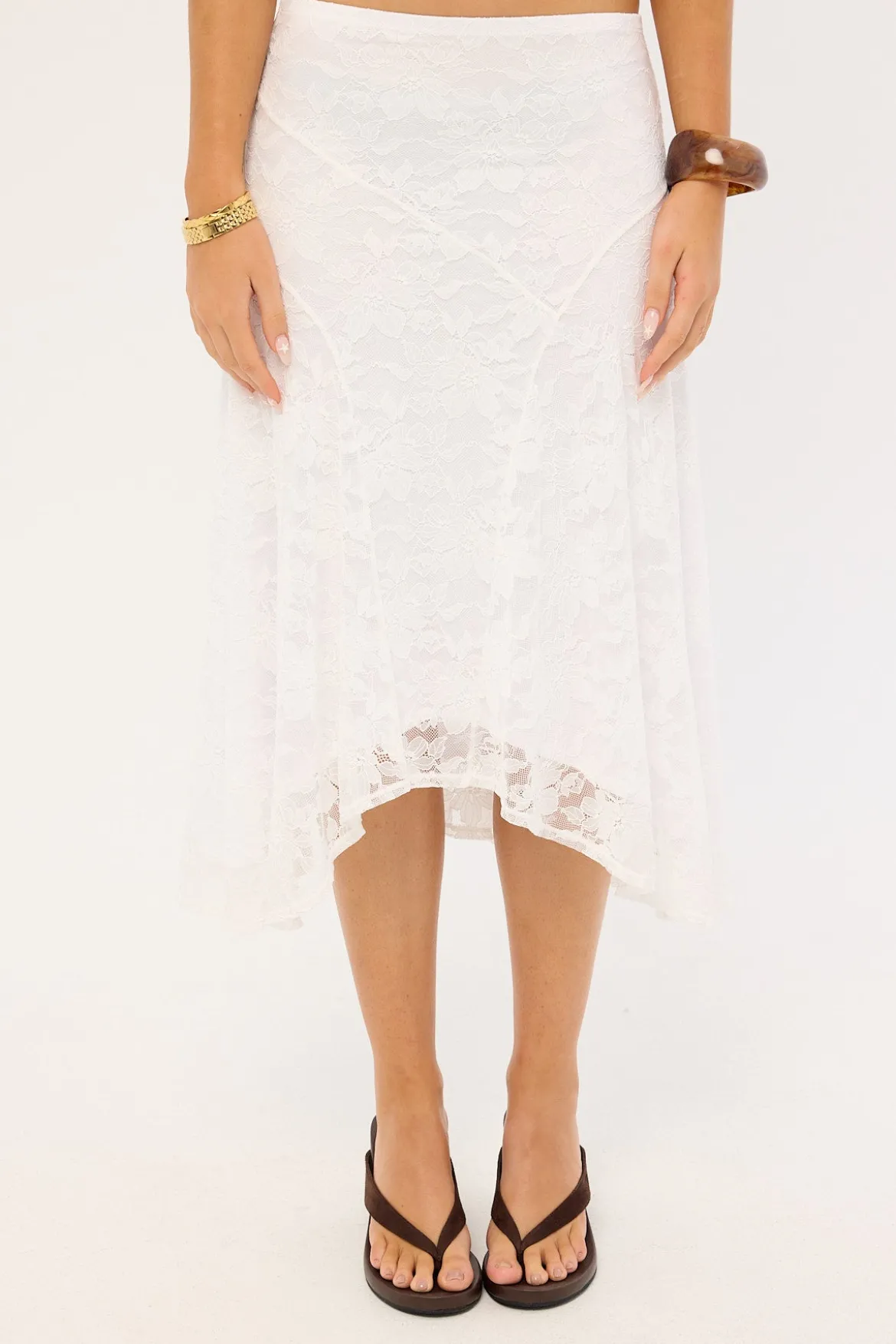 Sienna Lace Midi Skirt White