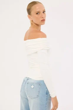 Sierra One Shoulder Long Sleeve Top White
