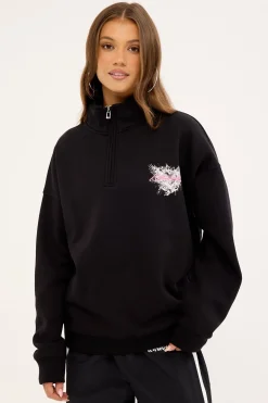 Skarla Relaxed Quarter Zip Crew Black