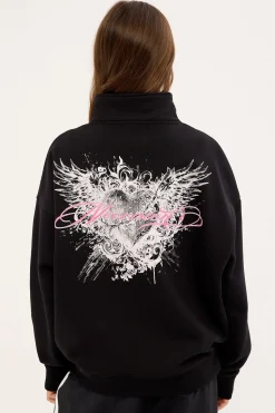 Skarla Relaxed Quarter Zip Crew Black