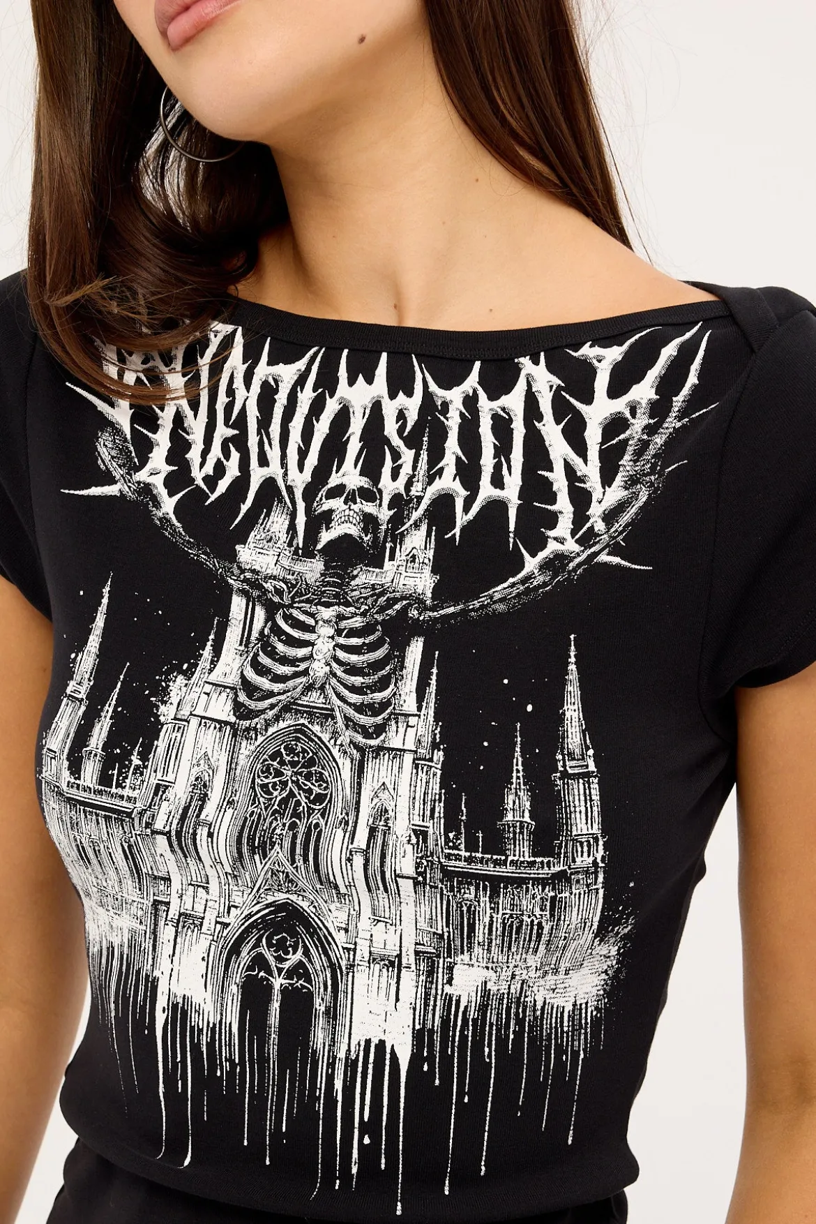 Skull Preacher Boat Neck Tee Black