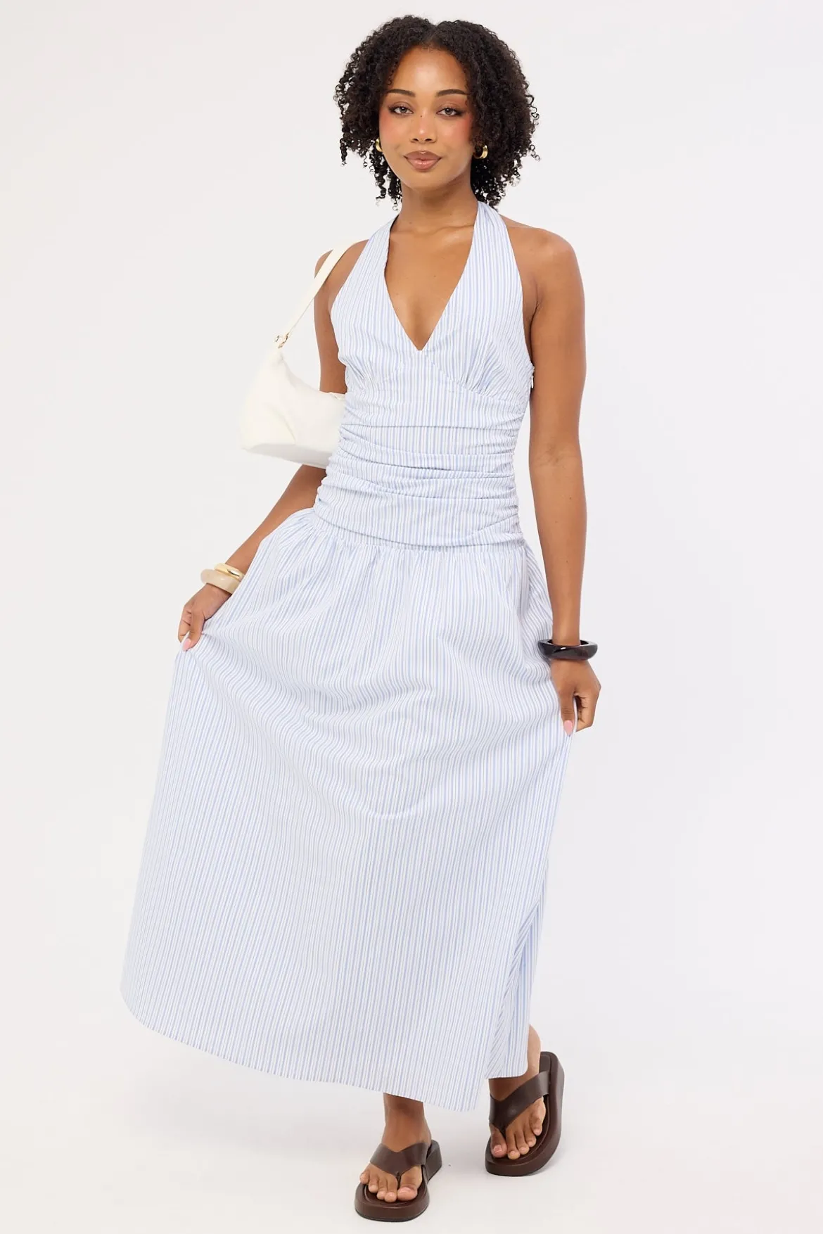 Skye Stripe Halter Maxi Dress Blue Stripe