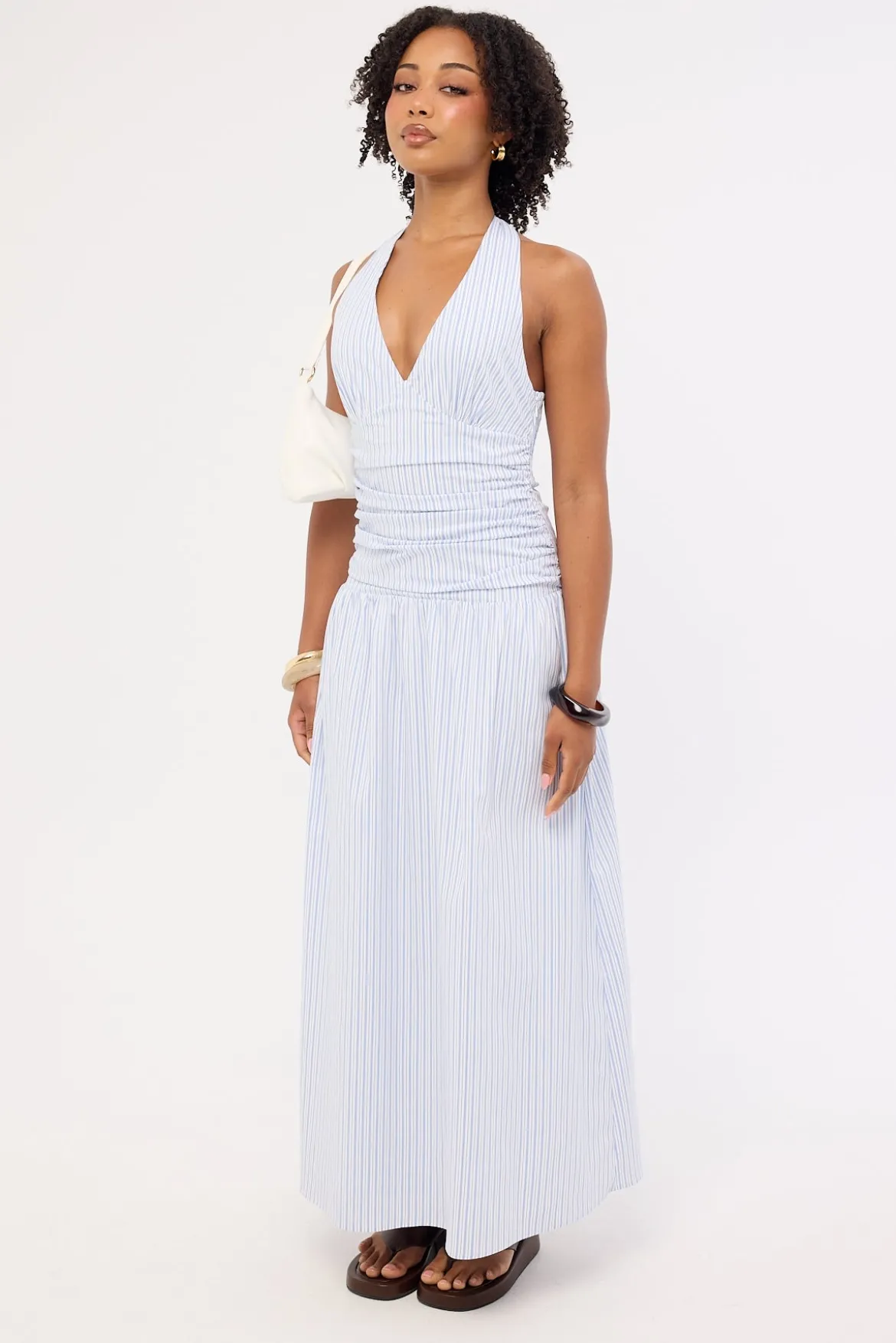 Skye Stripe Halter Maxi Dress Blue Stripe