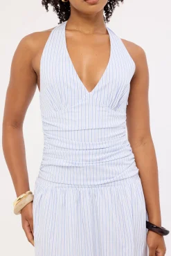 Skye Stripe Halter Maxi Dress Blue Stripe