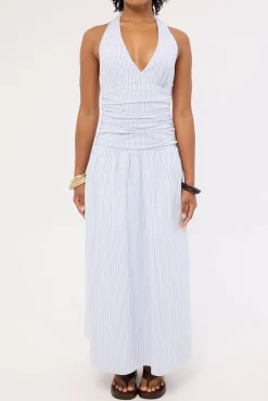 Skye Stripe Halter Maxi Dress Blue Stripe