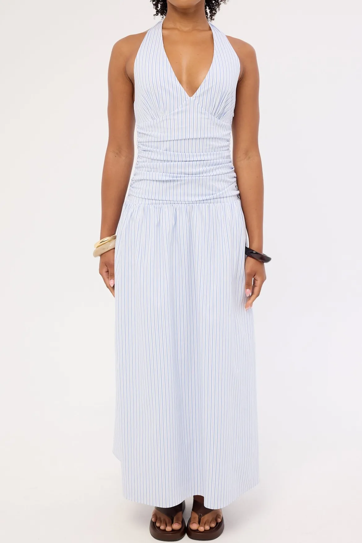 Skye Stripe Halter Maxi Dress Blue Stripe