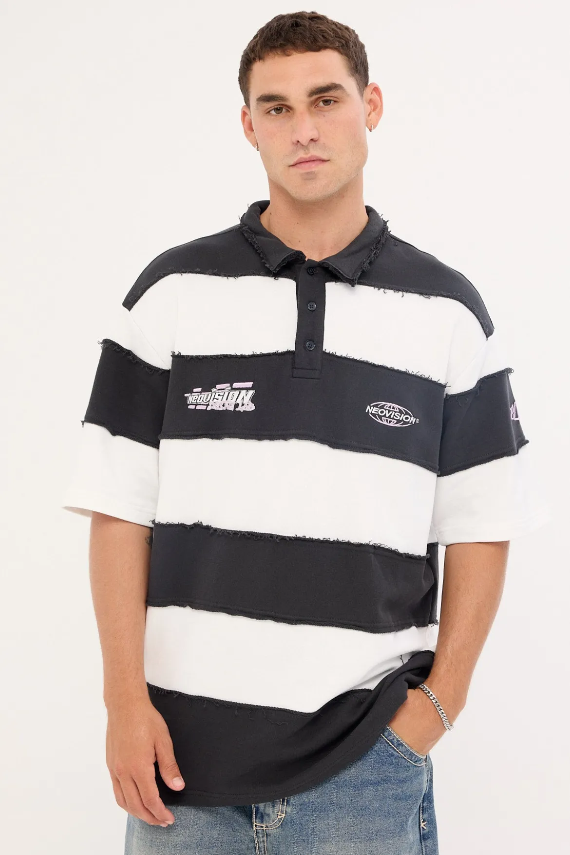 Slash Short Sleeve Oversize Polo Black/White