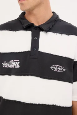 Slash Short Sleeve Oversize Polo Black/White