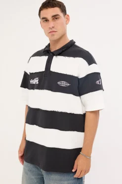Slash Short Sleeve Oversize Polo Black/White