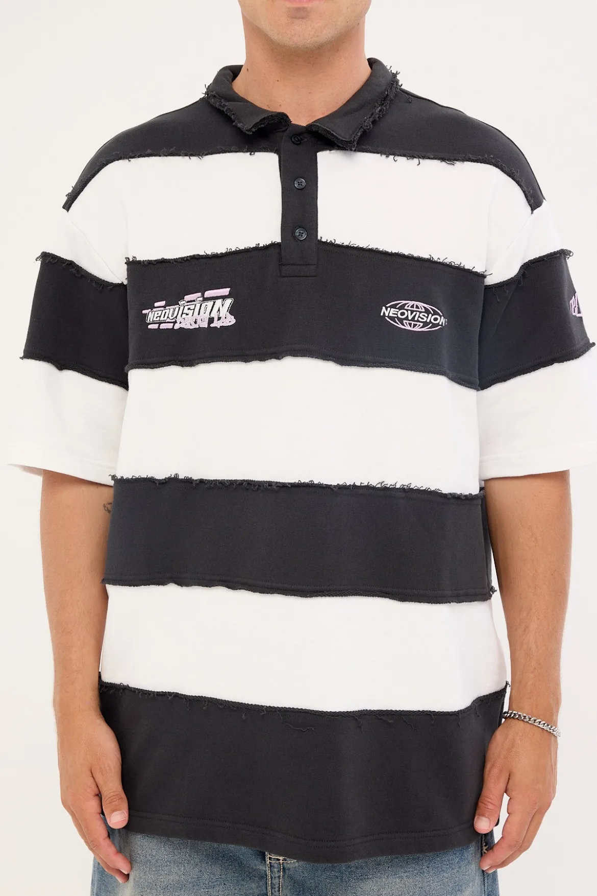 Slash Short Sleeve Oversize Polo Black/White