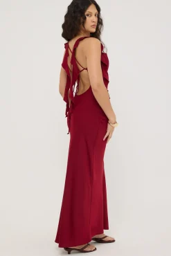 Slight Cowl Ruffle Maxi Dress Wine