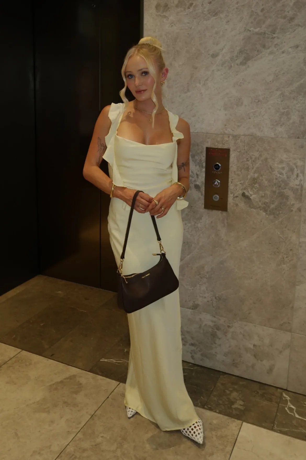 Slight Cowl Ruffle Maxi Dress Lemon