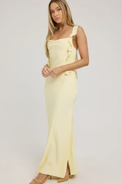 Slight Cowl Ruffle Maxi Dress Lemon